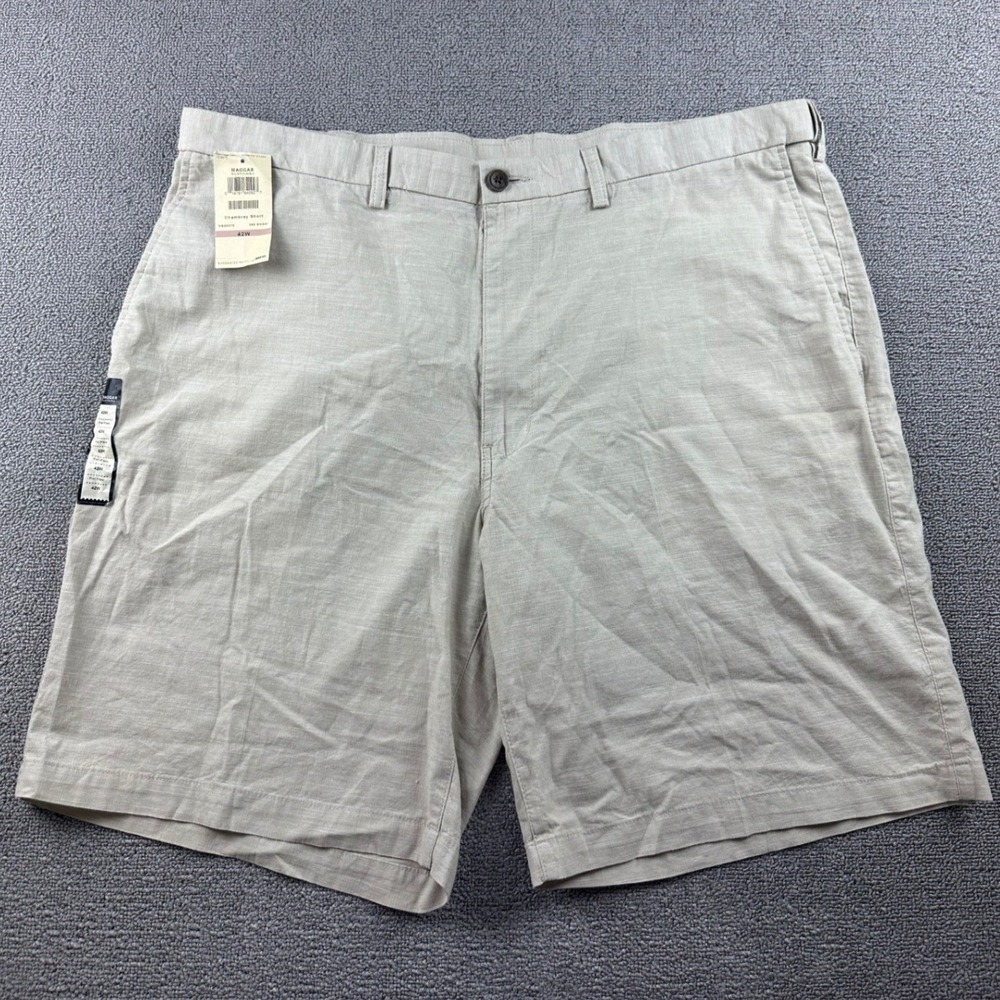 Haggar Chambray Shorts Men 42W Khaki Flat Front 100%‎ Cotton Summer Workwear